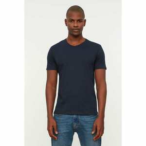 Trendyol Navy Blue Basic Slim Fit 100% Cotton V-Neck Short Sleeve T-Shirt kép
