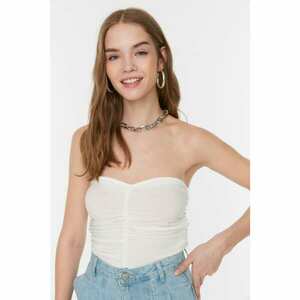 Trendyol White Pleated Crop Knitted Blouse kép