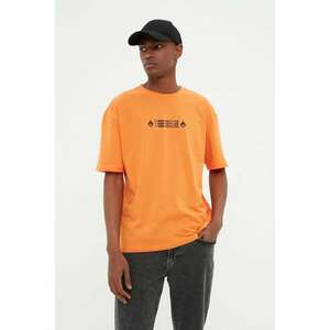 Trendyol Orange Men's Relaxed Fit Crew Neck Short Sleeve Printed T-Shirt kép