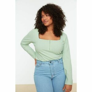 Trendyol Curve Mint Square Collar Zippered Knitted Blouse kép