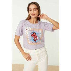 Trendyol Lilac Printed Loose Knitted T-Shirt kép