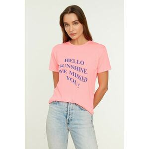 Trendyol Pink Printed Semi Fitted Knitted T-Shirt kép