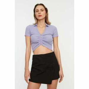 Trendyol Lilac Zipper Detailed Pleated Corduroy Knitted Blouse kép