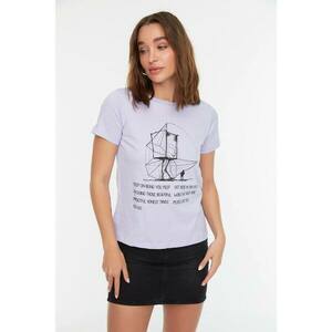 Trendyol Lilac Printed Basic Knitted T-Shirt kép