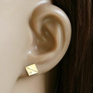 14K sárga arany gyémánt fülbevaló - átlós négyzetek , briliánsokkal kép