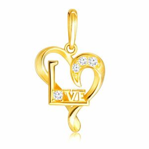 375 Sárgaarany gyémánt medál - kis szívkontúr, tiszta briliánsok, „Love”-(szeretet) felirat kép