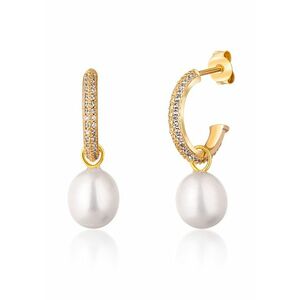JwL Luxury Pearls JwL Luxury Pearls Gyönyörű aranyozott karika fülbevaló valódi gyöngyökkel 2 az 1-ben JL0771 kép