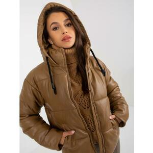 Női öko-bőr kabát steppelt kapucnival JULIA barna kép