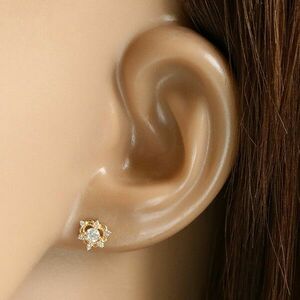 Fülbevaló 14K aranyból – kettős szívkörvonal cirkóniákkal, beszúrós fülbevaló kép