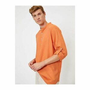 Koton Men's Orange Cotton Mandarin Collar Flannel Shirt kép