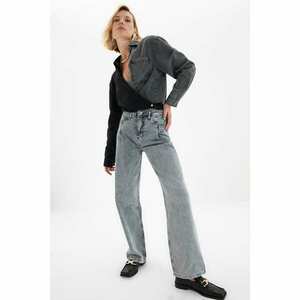 Trendyol Szürke Pocket Részletes High Waist 90's Wide Leg Jeans kép