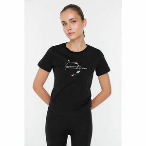 Trendyol Black Embroidered Basic Knitted T-Shirt kép