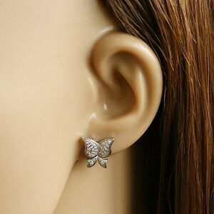 925 ezüst fülbevaló, ródiumos, pillangó ívelt szárnyakkal, áttetsző cirkóniák kép
