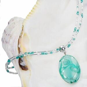 Lampglas Lampglas Gyengéd női nyaklánc Turquoise LaceLampglas gyönggyel, tiszta ezüst NP5 kép