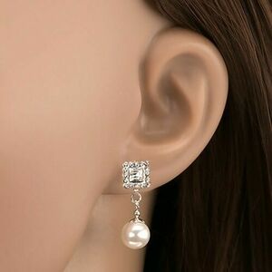 Beszúrós fülbevaló, 925 ezüst, átlátszó Preciosa kristály, gyöngy kép