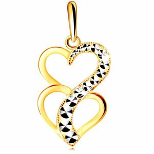 Medál kombinált 14K aranyból – két szív egy meghosszabbított csillogó vonallal összekötve kép