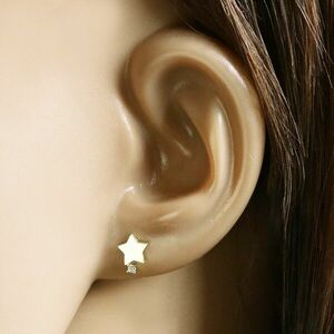 14K Sárgaarany gyémánt fülbevaló - csillag, briliánssal, csillogó szegecsekkel kép