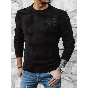 LegyFerfi Fekete kötött pulóver divatos lyukakkal kép