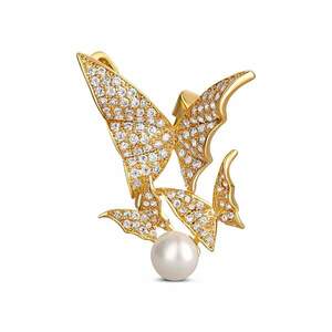 JwL Luxury Pearls JwL Luxury Pearls Gyönyörű aranyozott bross igazgyönggyel - pillangó JL0630 kép