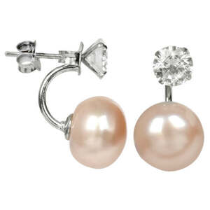JwL Luxury Pearls JwL Luxury Pearls Ezüst fülbevaló lazac színű igazgyöngykel és kristállyal 2 az 1-ben JL0216 kép