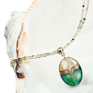 Lampglas Lampglas Elegáns női nyaklánc Green Sea World Lampglas gyönggyel, 24 karátos arannyal és NP26 aventurin kővel kép