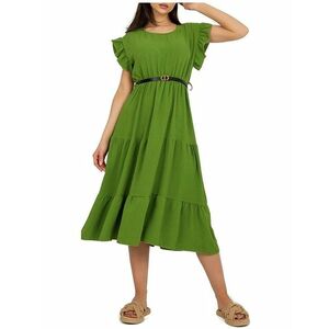 Világos zöld fodros midi ruha rövid ujjal kép