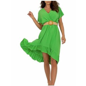 Világos zöld midi ruha aszimmetrikus szabással, fodrokkal kép