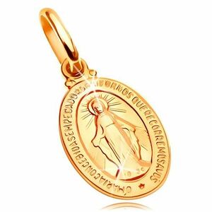 Medál sárga 14K aranyból - ovális tábla Szűz Mária szimbólumokkal kép