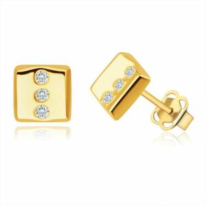 Gyémánt 14K sárga arany fülbevaló - téglalap alakú, három kerek briliánssal, stekker zárral kép