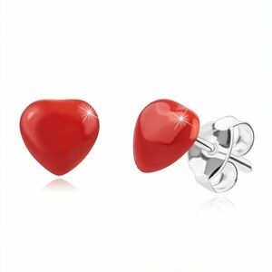 925 Ezüst fülbevaló – domború piros szív, stekkerzárral kép
