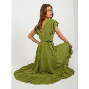 Női fodros, övvel díszített ruha MEDA olívazöld kép