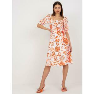 Női mintás midi ruha ZUZANA fehér és narancssárga kép