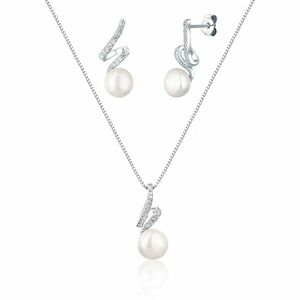 JwL Luxury Pearls JwL Luxury Pearls Elegáns ékszer szett valódi gyöngyökkel és cirkóium kövekkel JL0746 (lánc, medál, fülbevaló) kép