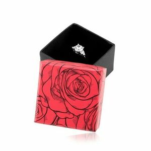 Ajándékdoboz gyűrűre vagy fülbevalóra, rózsa minta, fekete - piros kombináció kép