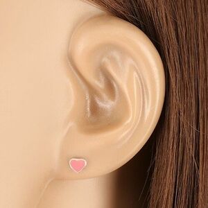 Stekkeres fülbevaló - 925 ezüst, szimmetrikus szív, rózsaszín máz kép