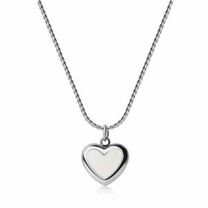 Acél nyaklánc, ezüst színű - finom lánc, medál szív szivárványos tükröződéssel kép