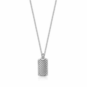 925 ezüst nyaklánc - téglalap alakú dögcédula, négyzet alakú mintával, homárkaromzárral kép