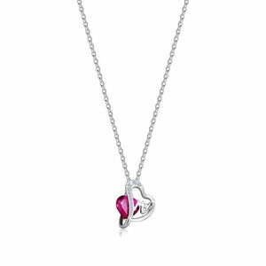 925 ezüst nyaklánc - sötét rózsaszín cirkónia, átlátszó cirkóniás vonal, aszimmetrikus szív, MOM felirat kép