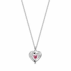 925 ezüst nyaklánc – szív körvonal, rózsaszín cirkónia, „LOVE YOU MOM” felirattal kép