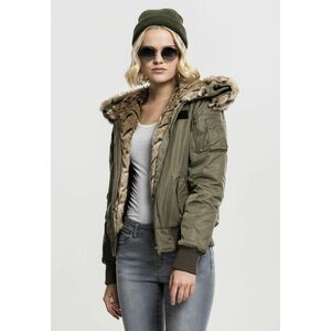 Urban Classics Ladies Imitation Fur Bomber Jacket dark olive kép