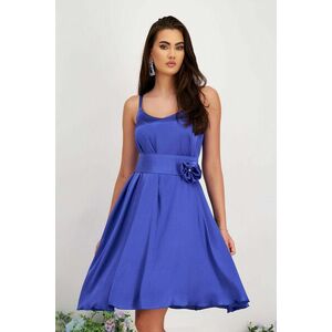 Muszlin rövid bő szabású kék ruha, virág alakú brossal - StarShinerS kép