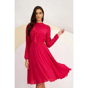 Muszlin midi harang ruha - pink, gumirozott derékrésszel, elől fodros díszitéssel - StarShinerS kép