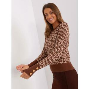 Női kerek nyakú pulóver KISKA barna és bézs színben kép