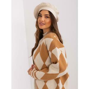 Női pulóver HAT applikációval világos bézs színben kép