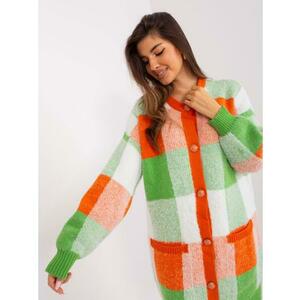 Női kockás pulóver ALEJA narancssárga és világoszöld színben kép