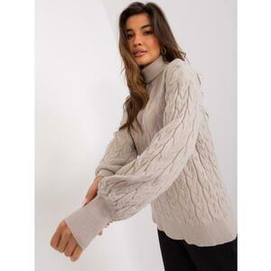 Női garbó pulóver kockás mintával AMRA bézs színű kép