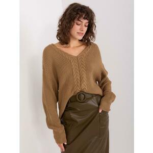 Női bordázott szegélyű pulóver KLARA barna kép