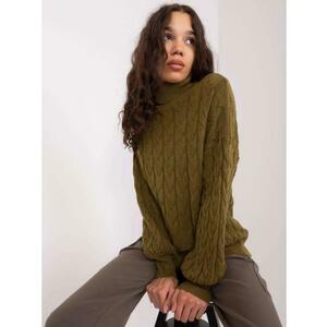 Női garbós pulóver bordás szegéllyel YLA khaki színű kép
