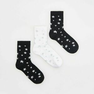 Reserved - 3 pár pamutban gazdag zokni csillagmintával - Fekete kép