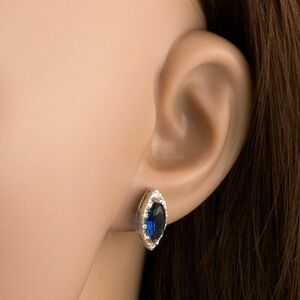 Bedugós fülbevaló 925 ezüstből kék cirkóniás szem átlátszó kerettel kép